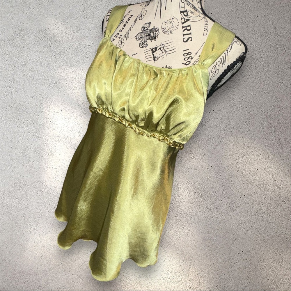 Y2K Babydoll BCX Metallic Satin Chain Detail Camisole Olive Green L Milkmaid - Picture 3 of 13